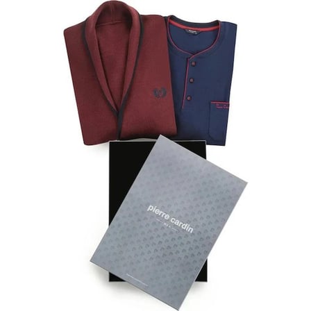 Pierre Cardin Erkek Çeyizlik Uzunkollu Pijama ve Triko Sabahlık 3'lü Set Takım